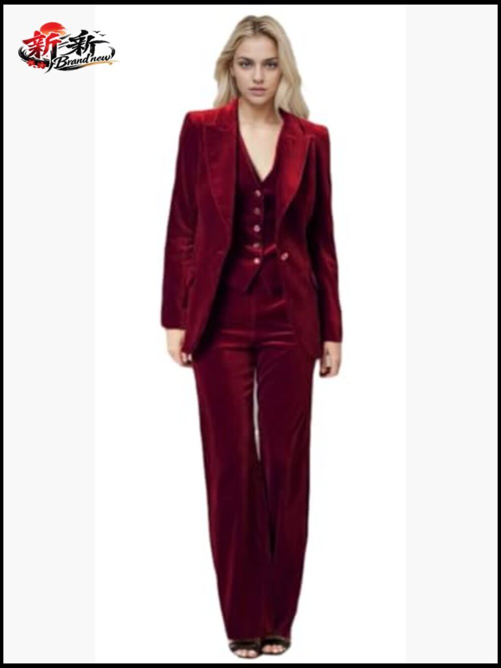 3PC Women's Velvet Pant Suit Blazer Vest Pants Prom Tuxedo Office Work - Picture 6 of 7